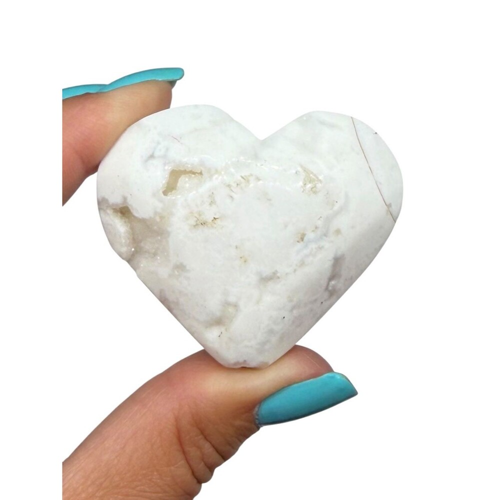 Snow Agate Druzy Heart Carving Stone Crystal Decor Gift Carved Puffy